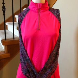 Ideology Activewear 1/4 Zip Long Sleeve Top Pink + Heather Purple Blend Size M